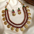 Aadhya Traditional Double-Layer Kasu Mala Necklace Set