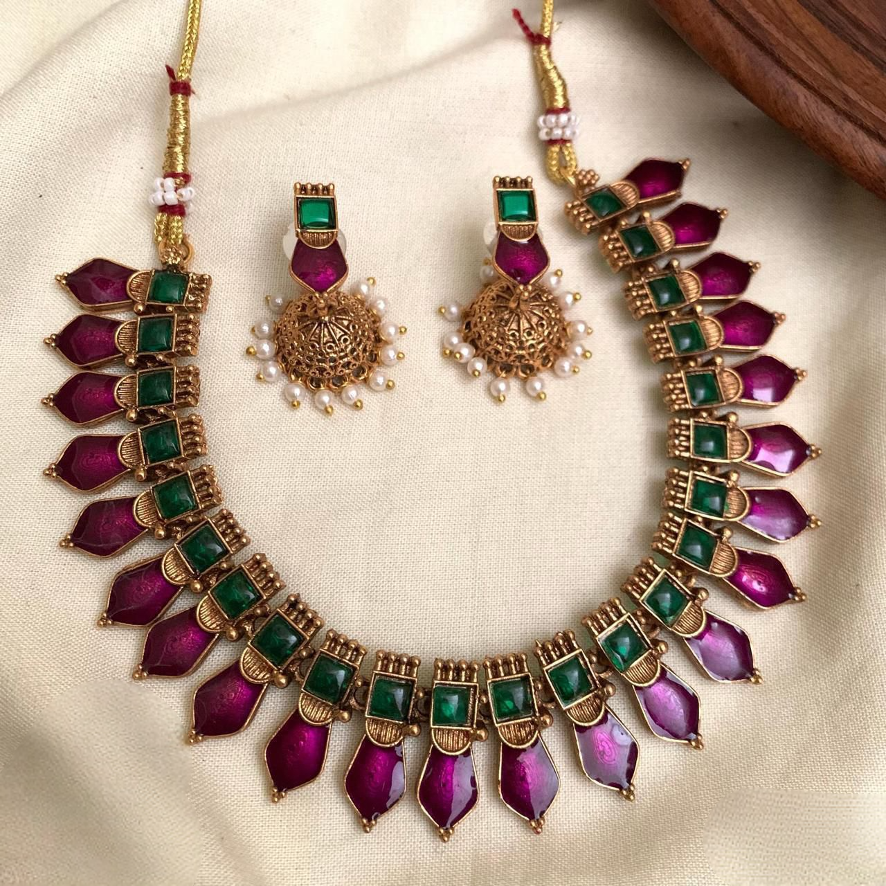 Kavya Vibrant Leaf-Spike Festive Choker Set